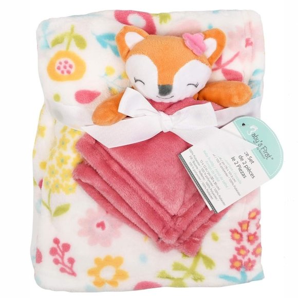 Pink Orange Girl Fox Security Blanket 2 Piece Set Baby's First by Nemcor Lovey - Picture 1 of 3
